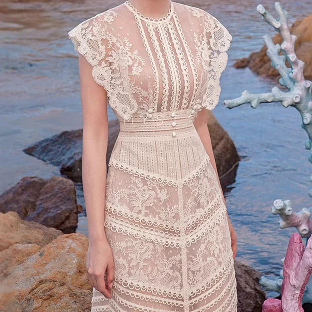 

Vietnamese niche designer 2025 autumn new heavy crocheted lace temperament embroidered palace dress-GZXX699