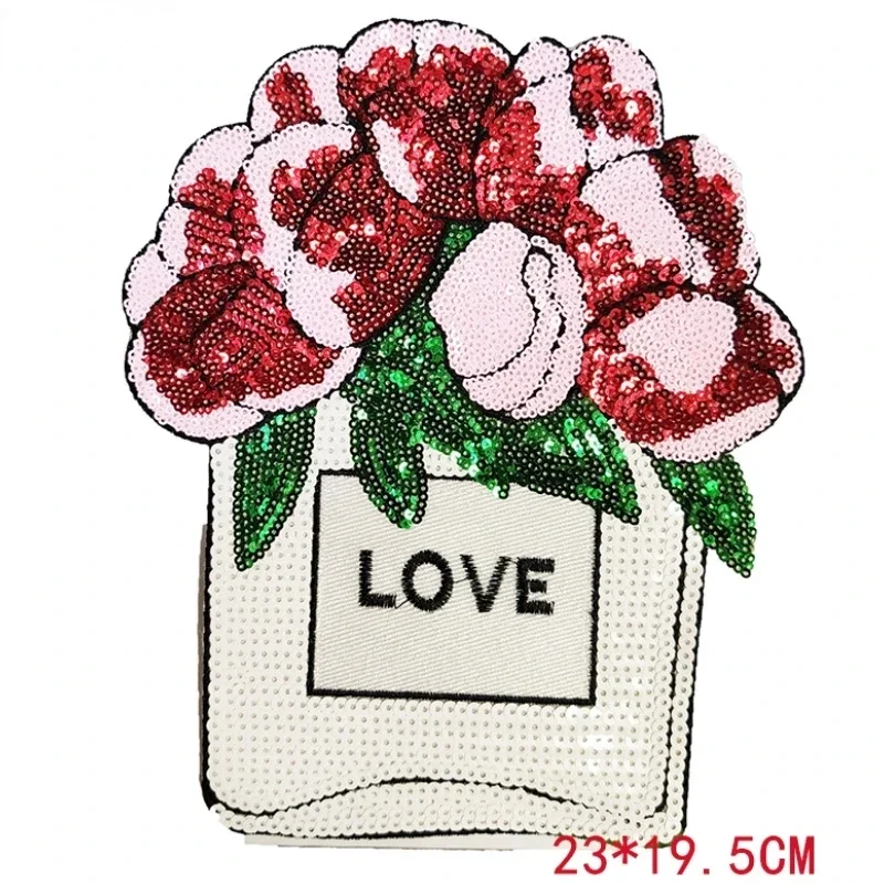 Fashionable Embroidery Patch Sequin Embroidery Clothing Accessories Cactus Flower Embroidery Applique Iron on Patch for Clothing