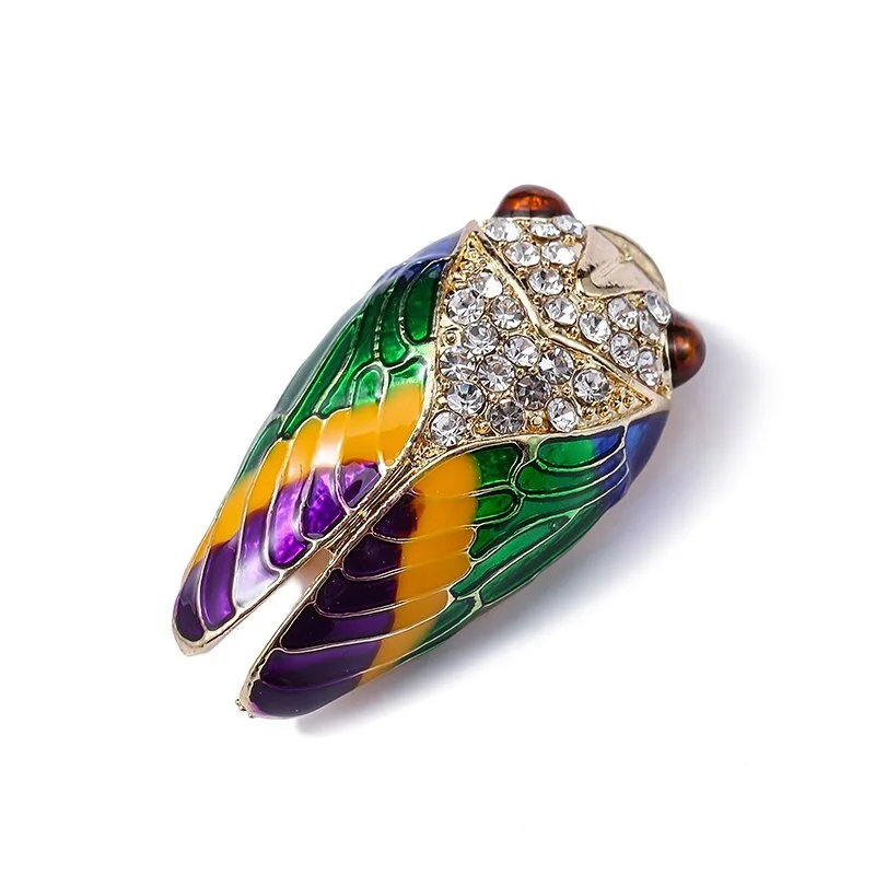 SKEDS Luxury Women Girls Cute Cicada Bug Enamel Brooch Pin Vintage Pearl Crystal Insect Jewelry Accessories Brooches For Women