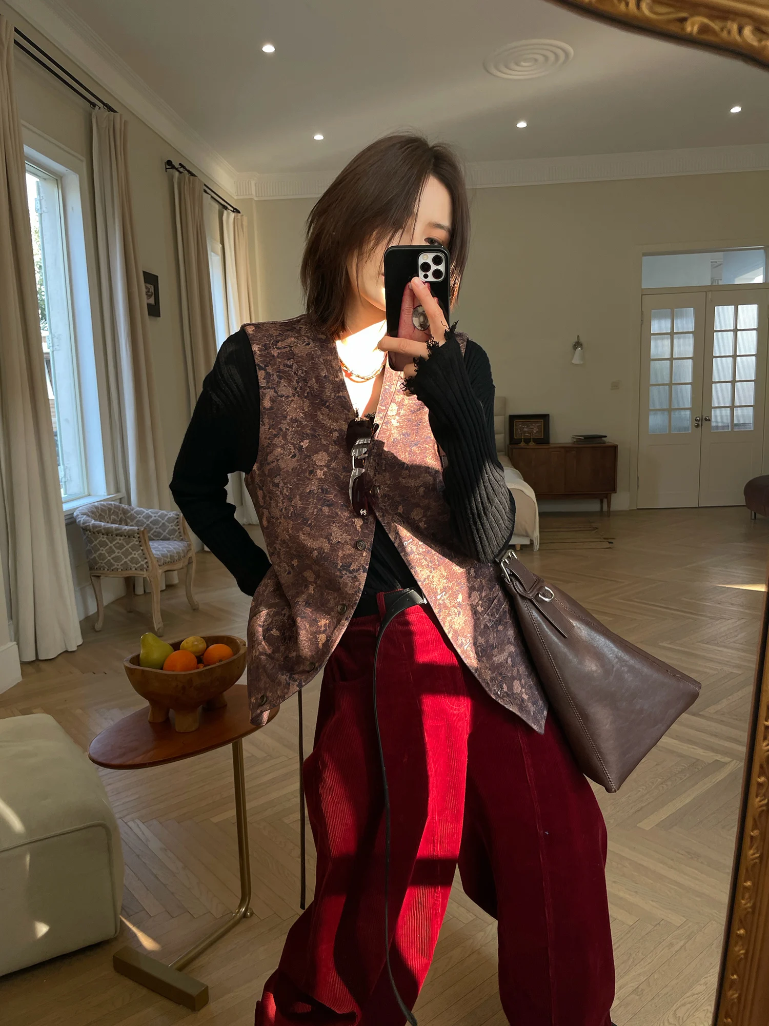 

Женский жилет JCCC adow «One Road Blooming» с винтажной цветочной вышивкой, текстурой и цветом кофе, универсальный, стройнящий, для многослойных образов