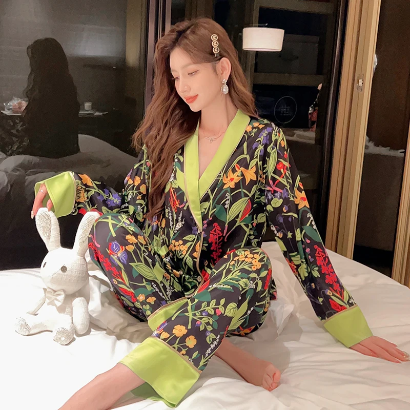 Soft and Comfortable Night Wears for Women Simple and Loose New Women Pajamas Fashion Flower Printing Sets for Women 2 Pieces