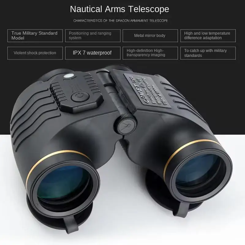 7x50 Binocular High Power Professional Telescope Navigation Rangefinder Compass Night Vision Waterproof Military Hunting Camping