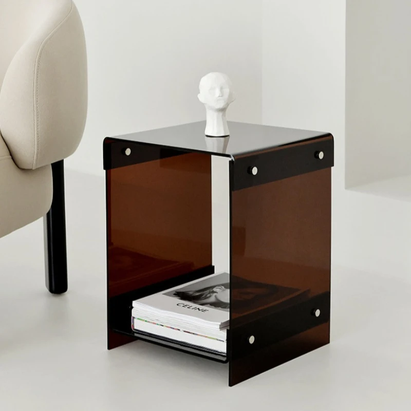 

Modern Acrylic End Table Nordic Minimalist Bedroom Nightstand for Living Room Aesthetics Magazine Shelf Square Coffee Table