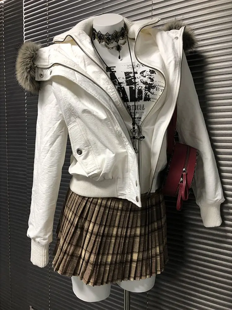 

Onalippa New American Style Functional Fur Collar Hooded Jacket Women Autumn Winter 2025 Loose Casual Vacation Two-piece Top