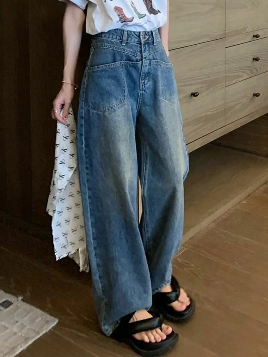 الربيع الصيف عالية الخصر واسعة الساق عارضة المرأة الجينز Personali كيت تصميم السراويل الطويلة خمر مستقيم قطع السراويل