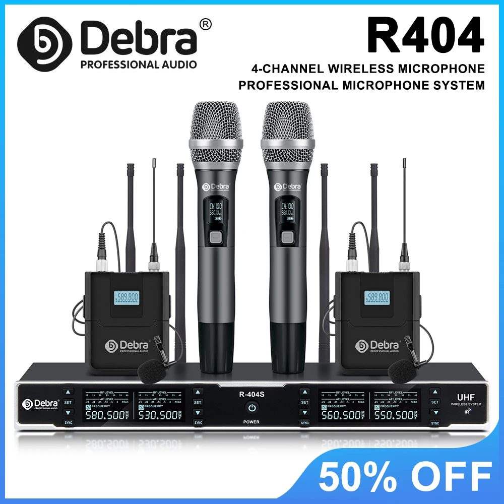 

Двойная беспроводная микрофонная система Debra R404, 80 м, УВЧ для сценического выступления/Онлайн-обучения/Поллексный разговор