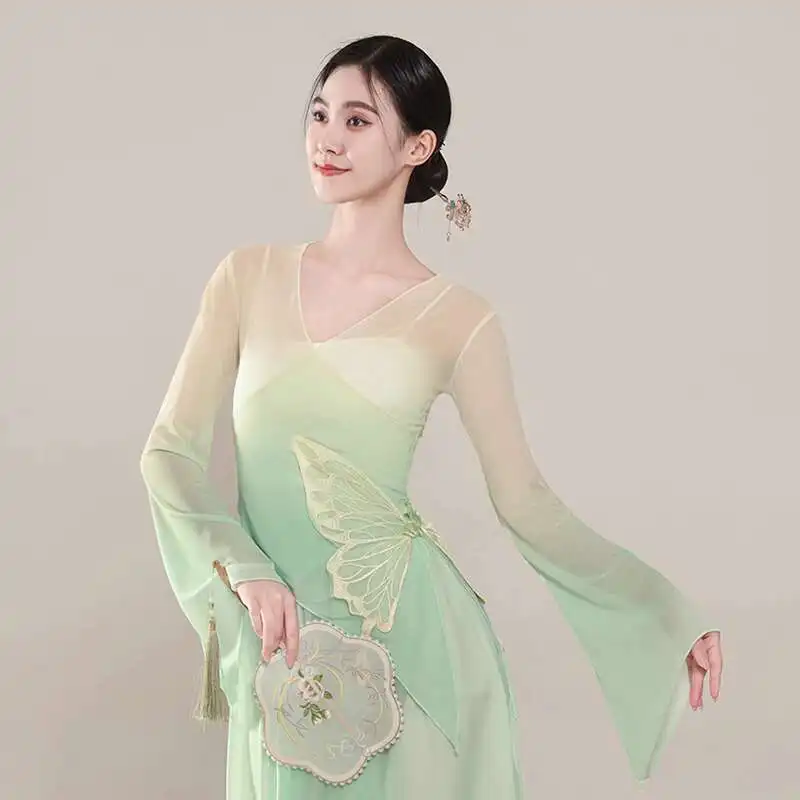 

Classical Dance Costumes, Graceful Body Movements, Gradient Butterfly Gauze Clothes, Practice Clothes, Ethereal Figure Clothes,