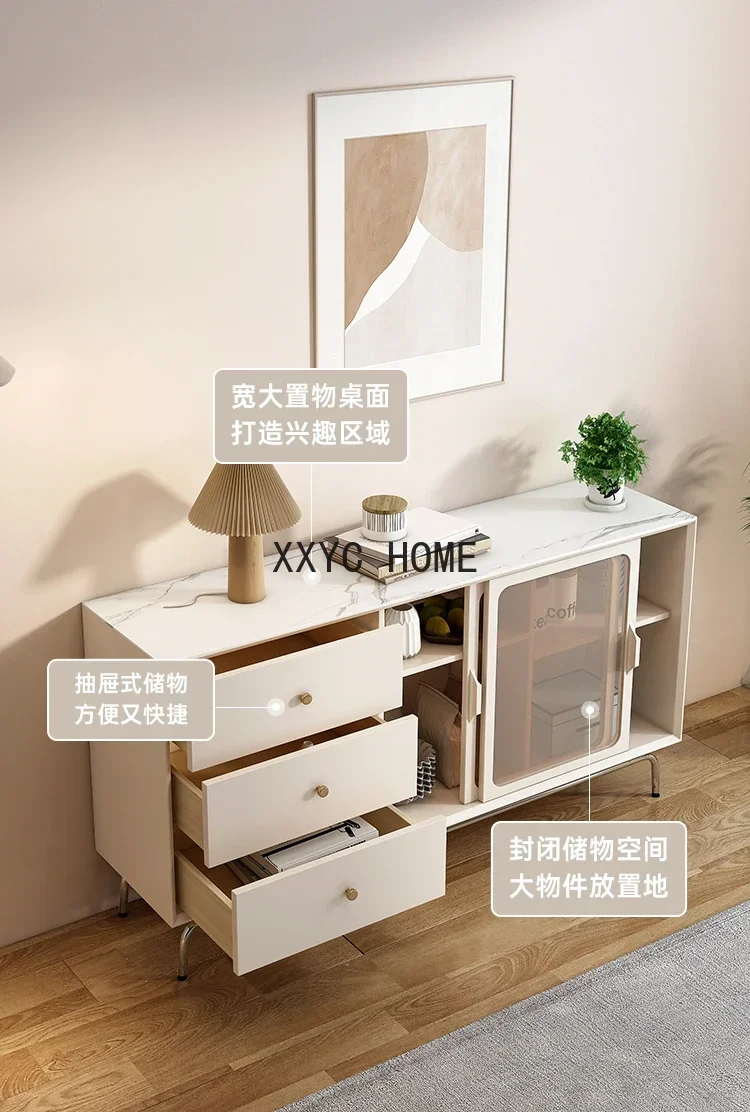 Solid Wood Stone Plate Meal Side Cabinet Simple Wall Storage Entrance Cabinet Living Room Side Cabinet Storage Wine Cupboard