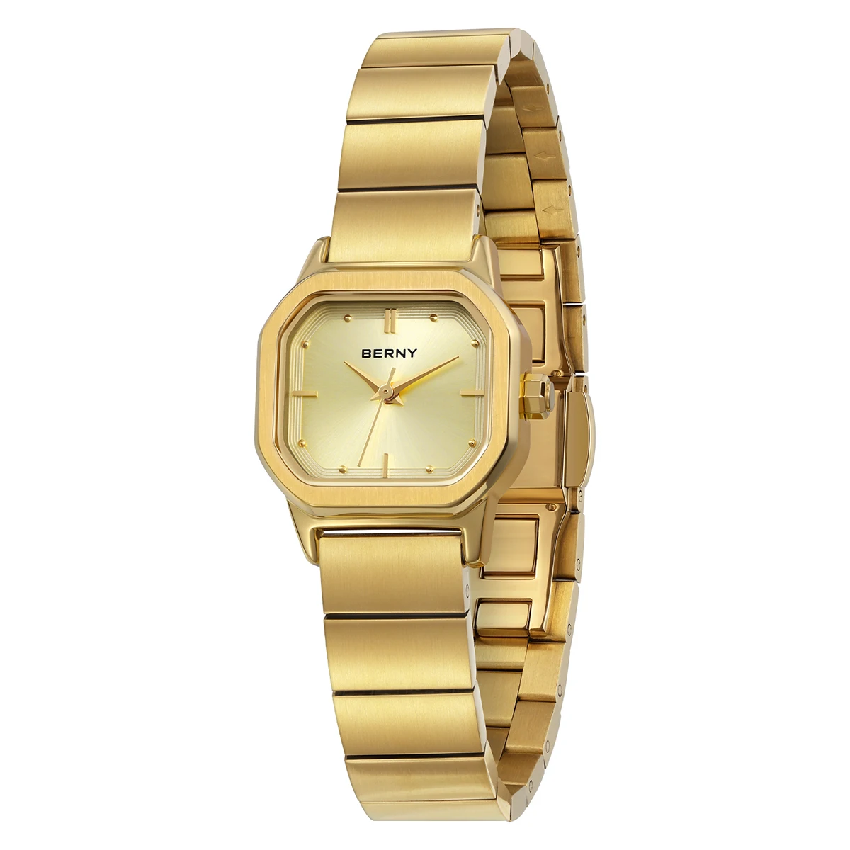 BERNY Women\'s Watches Gold Full Stainless Steel Square Quartz Watch for Women Simple Small Dial Ladies Dress Wristwatch