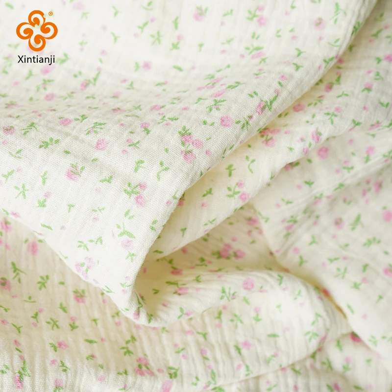 0.5m/1m/2m Double Cotton Gauze Fabric For DIY Sewing Pajamas Cute Little Floral Pattern Soft Breathable Texture Half a Meter