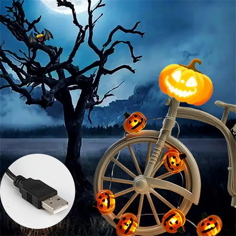 1PC LED Halloween Solar 3D Pumpkin Bat Ghost Spider String Lights With 8 Lighting Mode Outdoor Waterproof Atmosphere Lamp