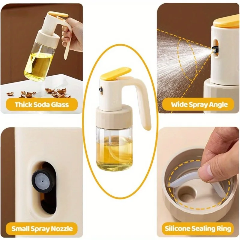 2-in-1-Ölsprühflasche aus Glas mit offenem Deckel, multifunktional, für Küche, Luftfritteuse, Salat, Spender mit großem Fassungsvermögen für Olivenöl