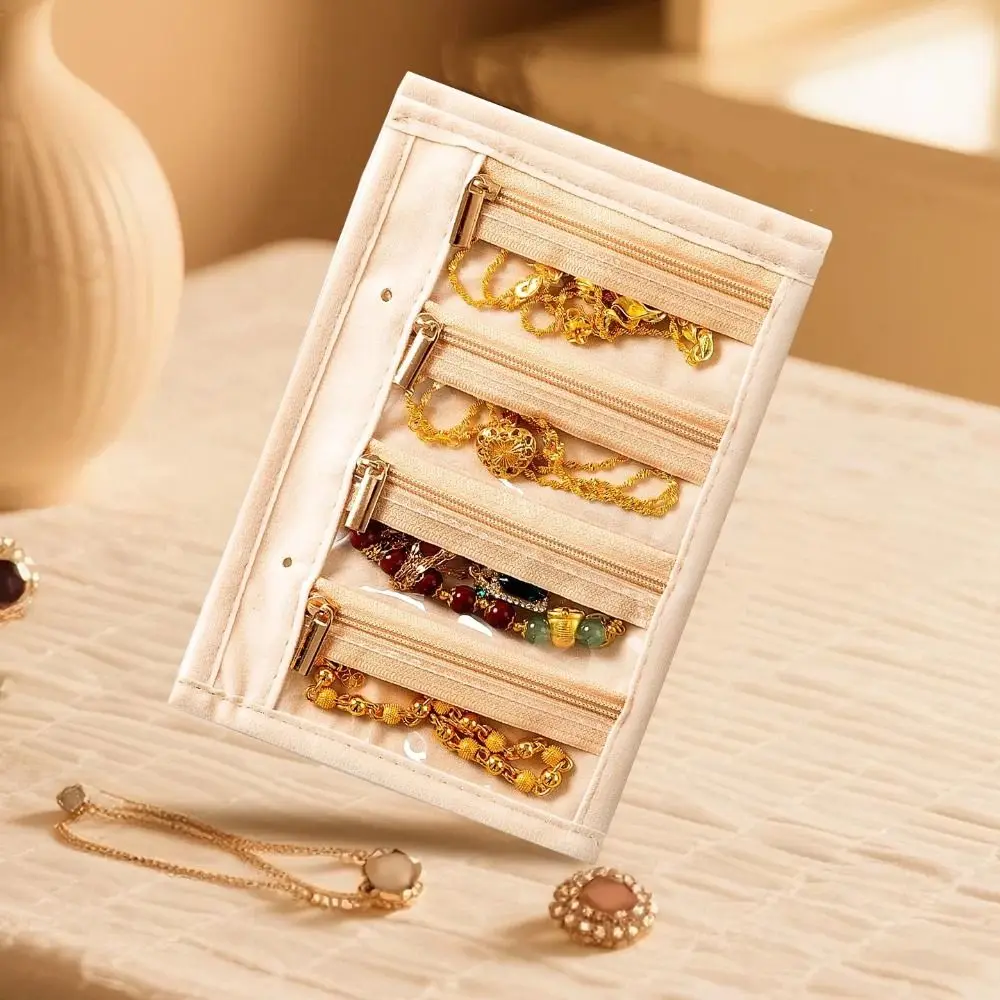 Earrings Necklace Velvet Jewelry Packing Bag Transparent Zipper Jewelry Display Holder Bracelet Rings Multi-pockets
