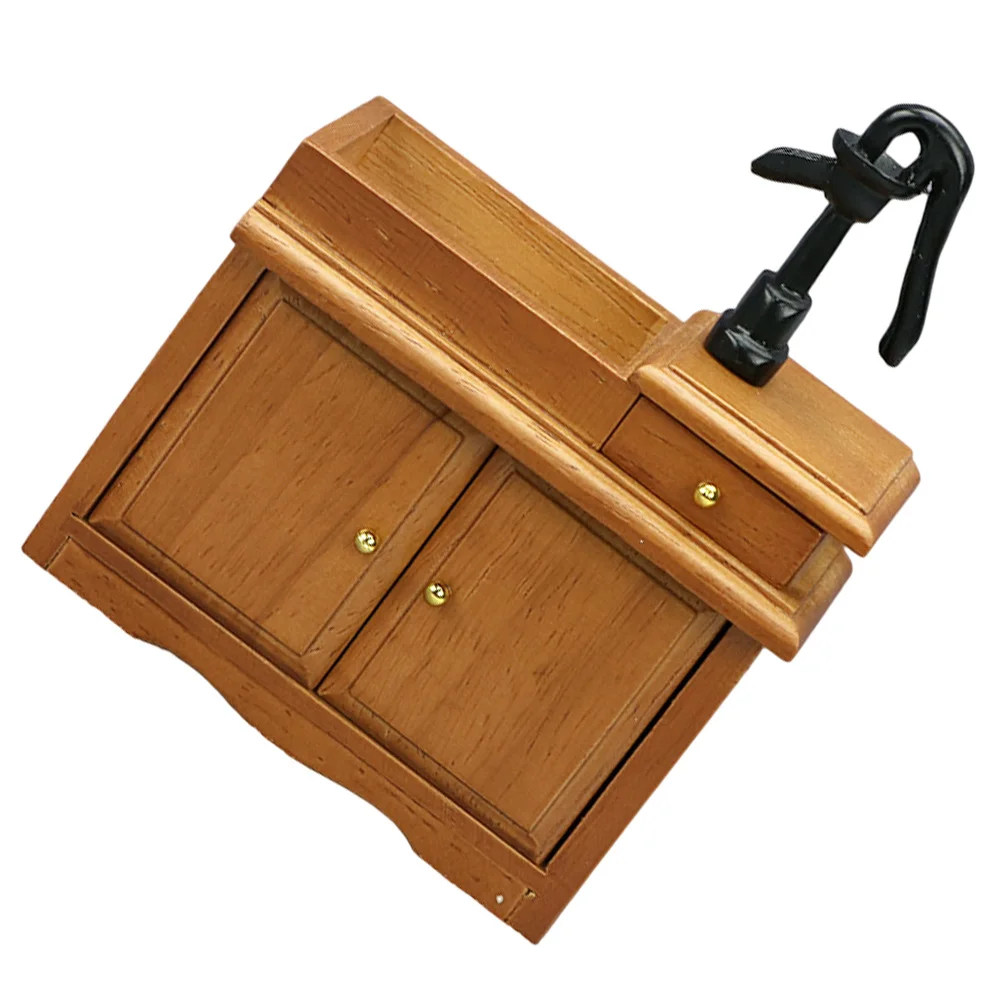 Decor Maroon Wood Sink Furniture Model for House Mini Miniature Decoration Bathroom Table Micro Scene