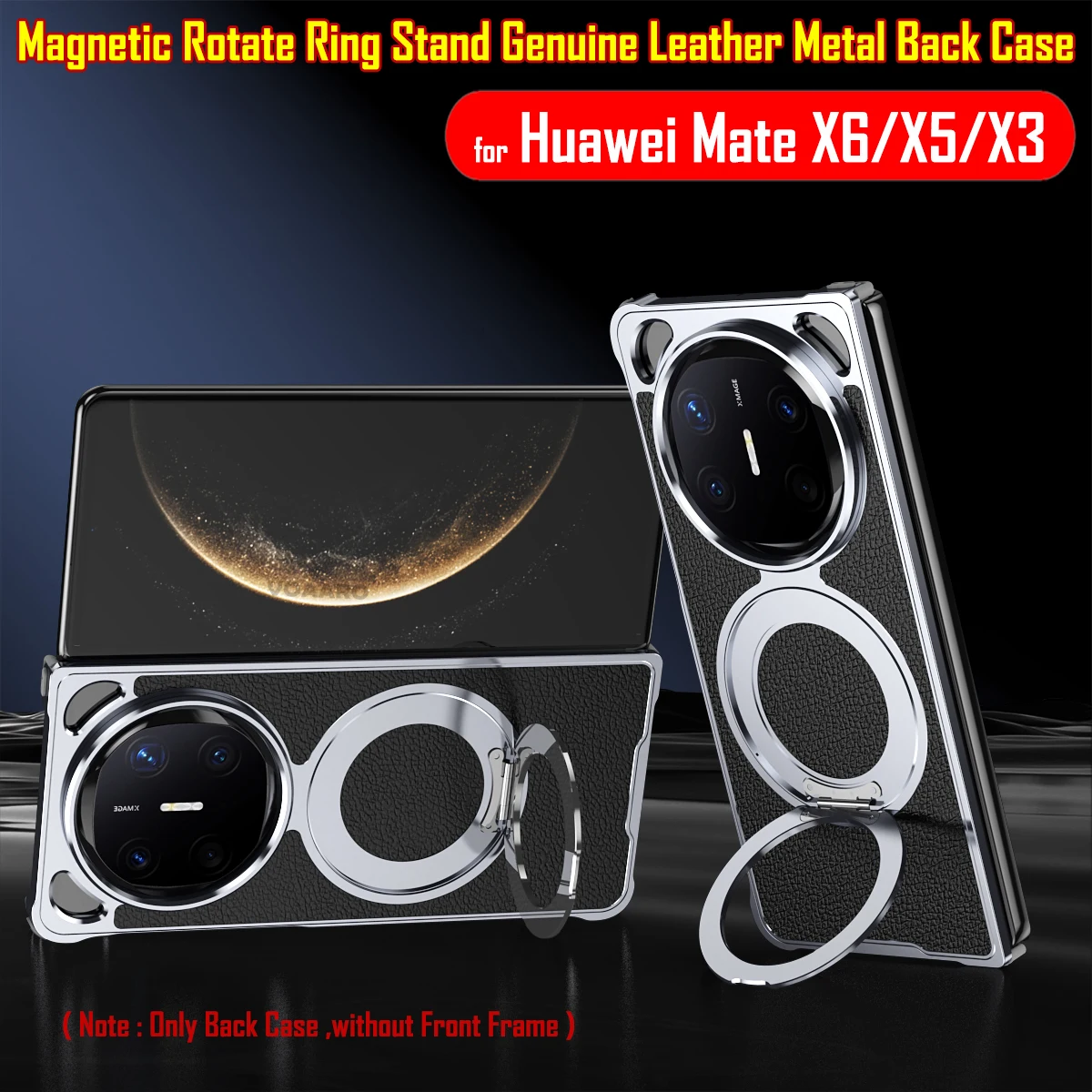 

Luxury Genuine Leather Metal Frameless Funda for Huawei Mate X6 X5 X3 Back Case Built-in Magnetic Rotate Metal Ring Stand Cover