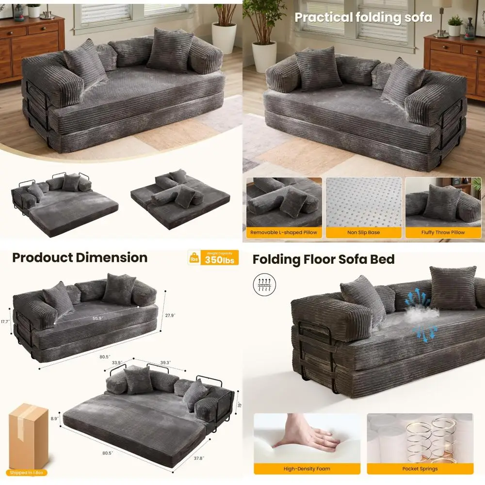 

Convertible Sleeper Sofa with Foldable Mattress, Cloud Comfort Couch, Modular Floor Sofa Lounge Couch, Fixed-Shape Frame, Foldab