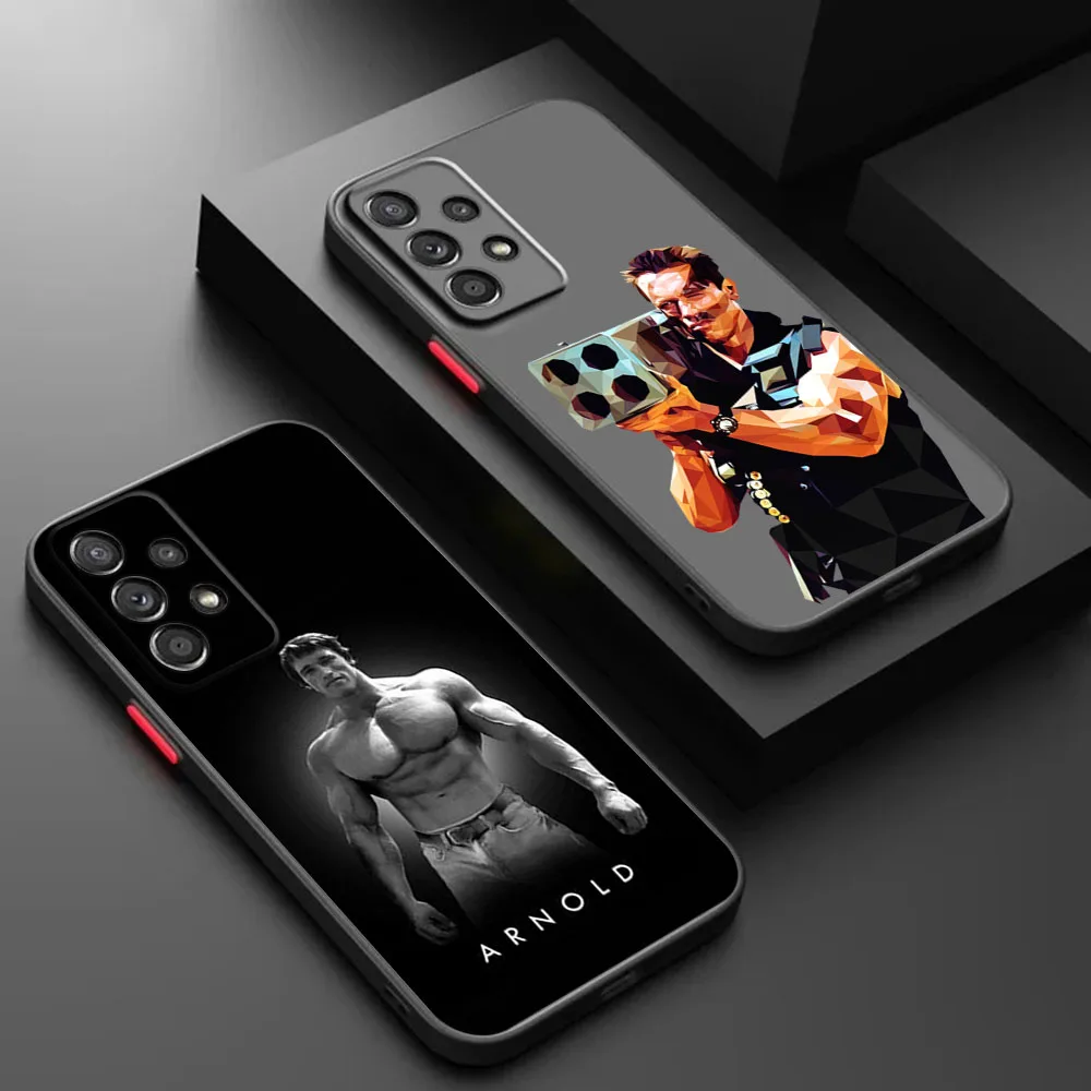 For Samsung A50 A73 A72 A71 A54 A53 A52S A22 A21S A14 A13 A12 A70 Arnold schwarzenegger Black Frosted Translucent Phone Case