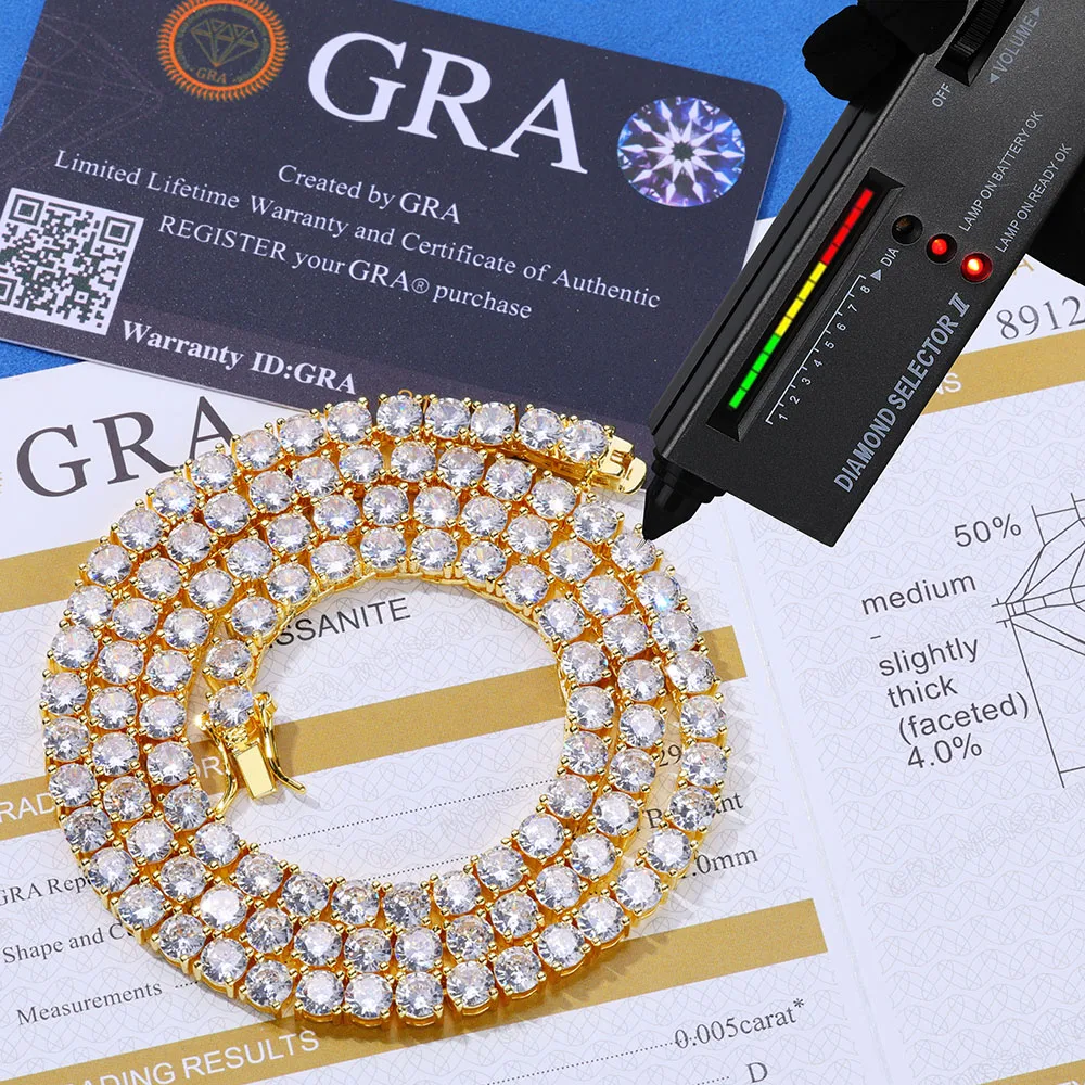 

Frozen Necklace Moissanite High-end Tennis Chain For Men And Women S925 Pure Silver With GRA Certificate Tennis Choker