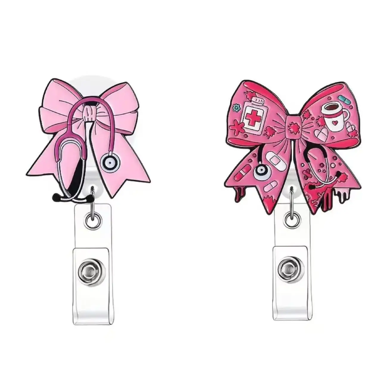 2026 New Design 1 Piece Acrylic Anime Medical Stethoscope Bow Retractable Nurse Badge Reel Doctor ID Card Holder Keys Lanyard