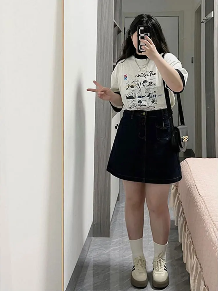 

plus Size Denim Skirt High Waist A-Line for Pear aped Women Summer New Sle Slimming ort Skirts Korean Loose Fit