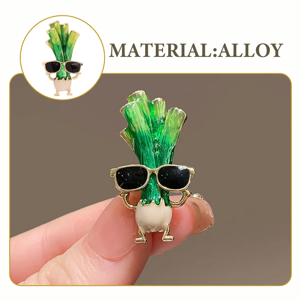 Funny Green Onion Brooch Scallions Clothes Pin Jewelry Metal Backpack Cute Coat Lapel