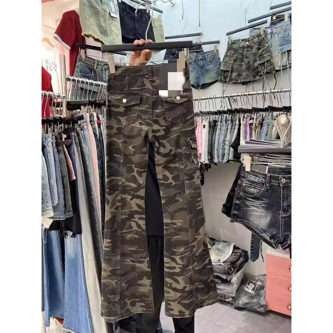 

Стильные американские камуфляжные джинсы с широкими штанинами, женские модные рабочие брюки с высокой талией, осенние модные удобные брюки