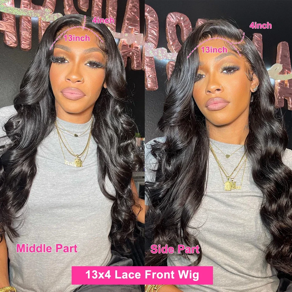 13x4 Body Wave Human Hair 13x6 Hd Lace Frontal Wigs 200 Density 46 Inch For Black Women Pre Plucked Wave Lace Frontal Wig image 3