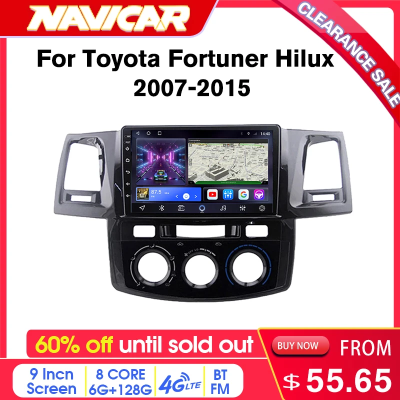 NAVICAR 2Din Car Radio For Toyota Fortuner Hilux MT 2007-2015 Android10.0 6+128G GPS Navigation Car Receiver Carplay Multimedia