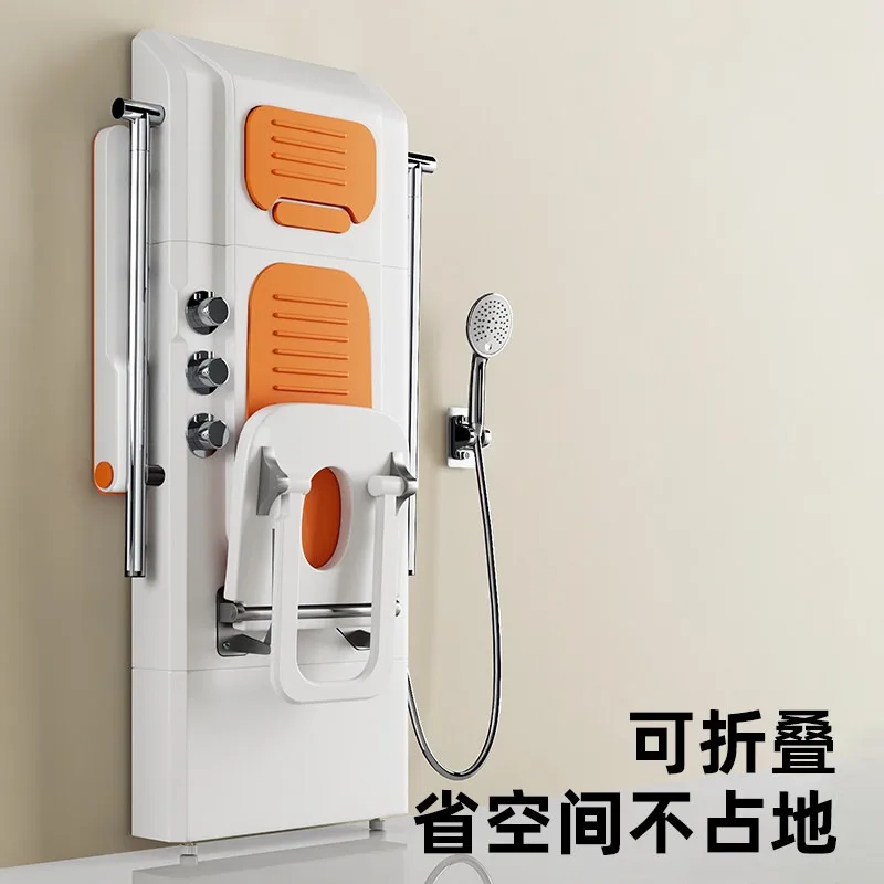 Thermostatic Sitting Shower, Multifunctional Wall-Mounted Bathing Device, Folding Shower Chair with Armrests for Elderly
