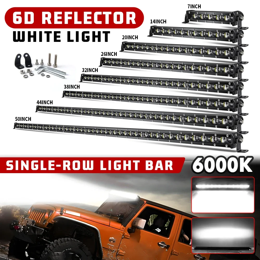 HAOLIDE Ultra Slim LED Offroad Light Bar Single Row 7inch 14inch 26inch Driving Light 6000K White 12V 24V IP68 foroff-road use