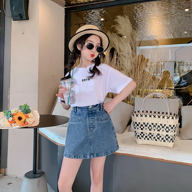 Girls Denim Shorts Summer 2024 New Children\'s Pants Big Children Style Thin Skirt Korean Version Girls Wear Culottes