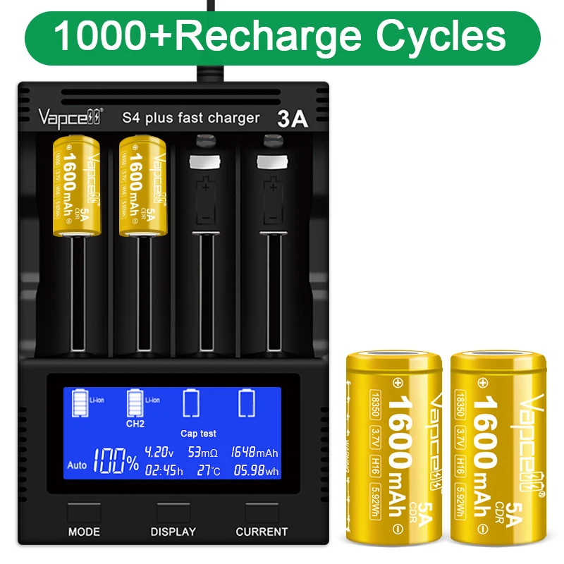 Original Vapcell INR 18350 A11 M11 F14 F16 H16 Battery Max 1600mAh High Drain Rechargeable Lithium Batteries For Flashlight Toys