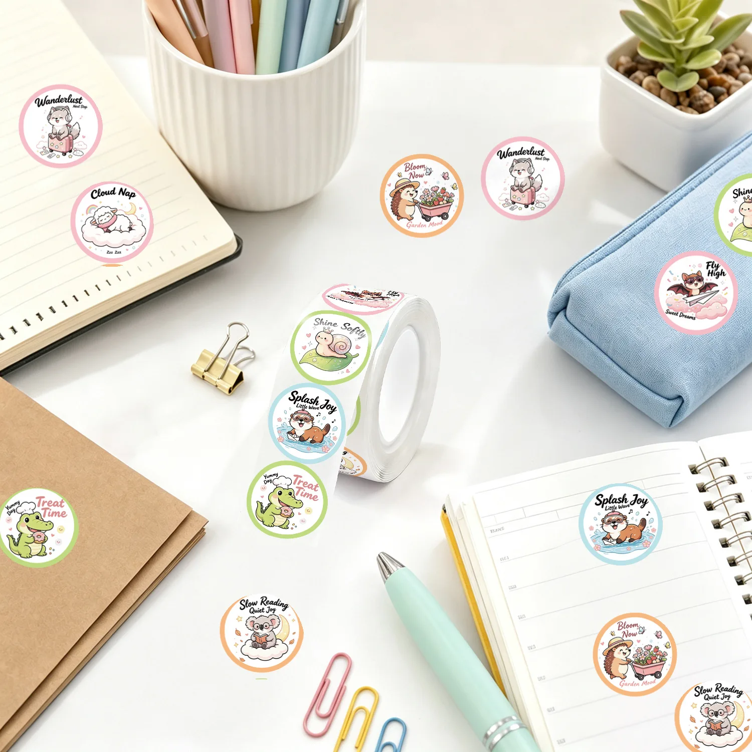JCAC 500pcs/roll Cute Cartoon Animal Face Stickers, Teacher Reward Seal Stickers, Self-Adhesive DIY Gift Packaging Labels