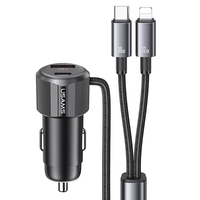 USAMS CC287 YT Series 66W USB and Type-C Dual Ports Car Fast Charger with 2 in 1 Cable(