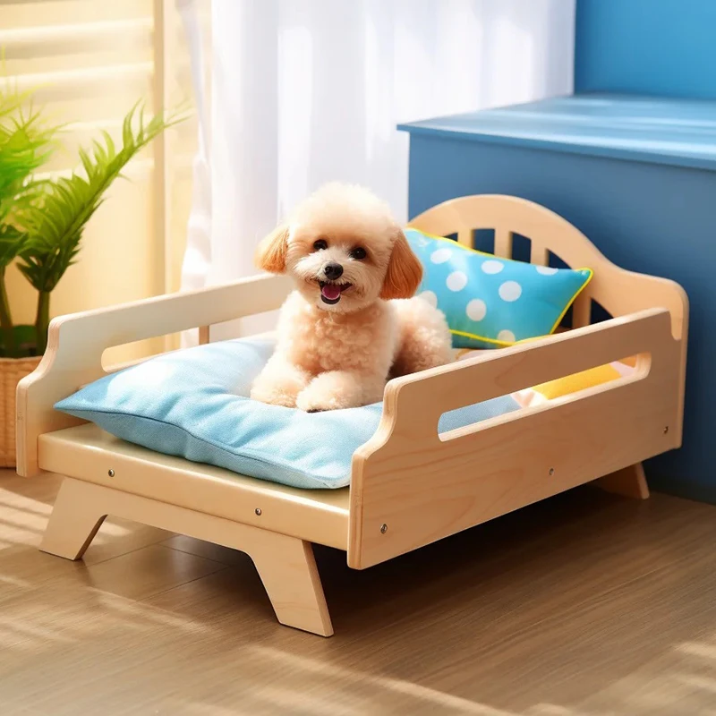 Customized Furniture Manufacturer Popular Trendy Anti-Static Waterproof Dog Beds with Wood Material Animal Pattern Pet Beds