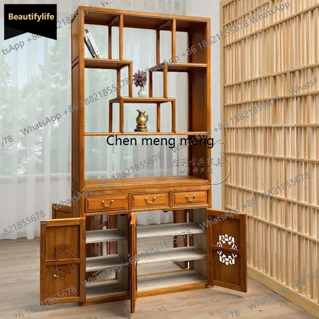 

All solid wood Chinese-style camphor wood bogu frame display case partition rack double-sided screen c139