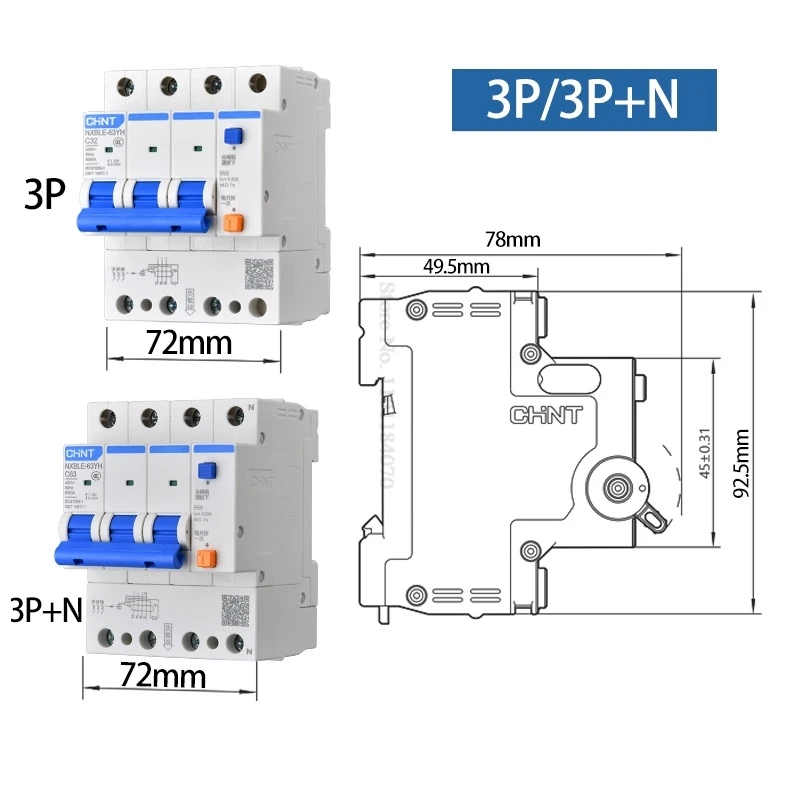 16A 32A 63A 30mA 2P 3P 4P NXBLE-63YH RCCB 230V Electronic Residual Current Circuit Breaker Differential Breaker Safety Switch