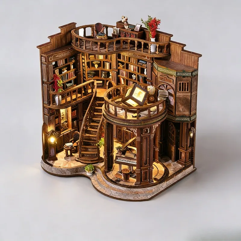 

Fantasy Book Hall DIY Dollhouse Kit, Vintage European Architecture Miniature House Model Building Set Creative Gift