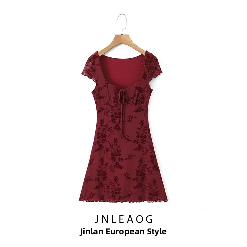 JNLEAOG Herbst Neue Faion Floral Samt ort Sve Dr frauen Kleidung Belted Print Polyester Regenschirm Rock Busin Tragen