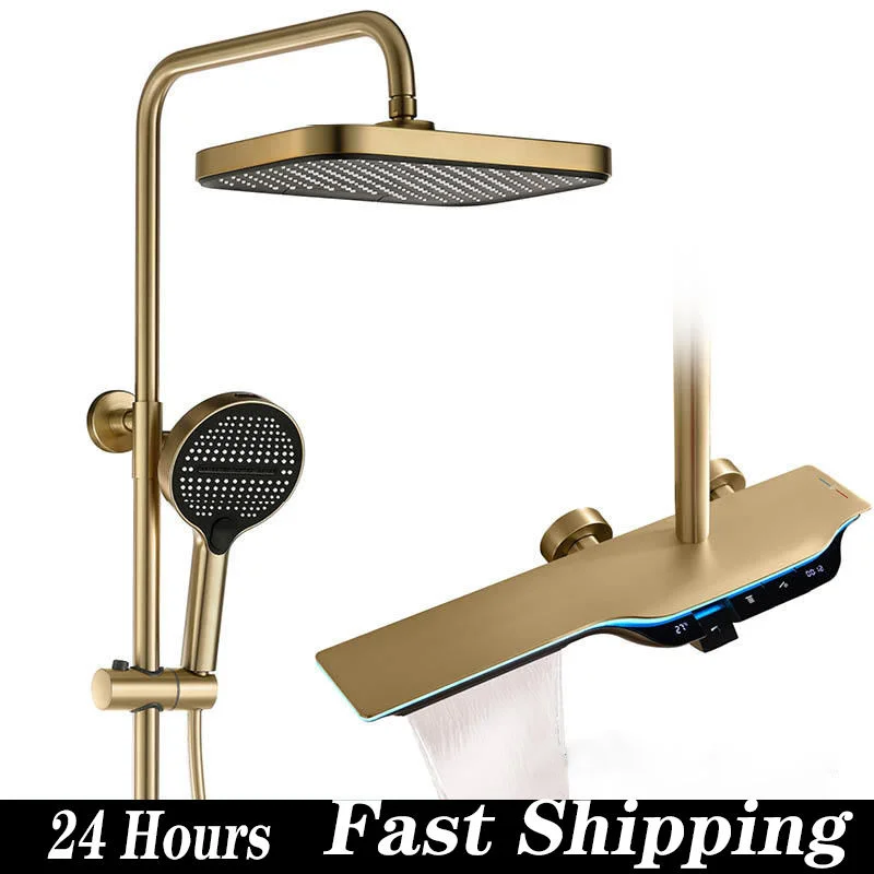 New Arrival Polished Brass Hotel Bathroom Shower Head Set Rain Soft Massage Square Wall Mount High-Pressure Modern Design Home