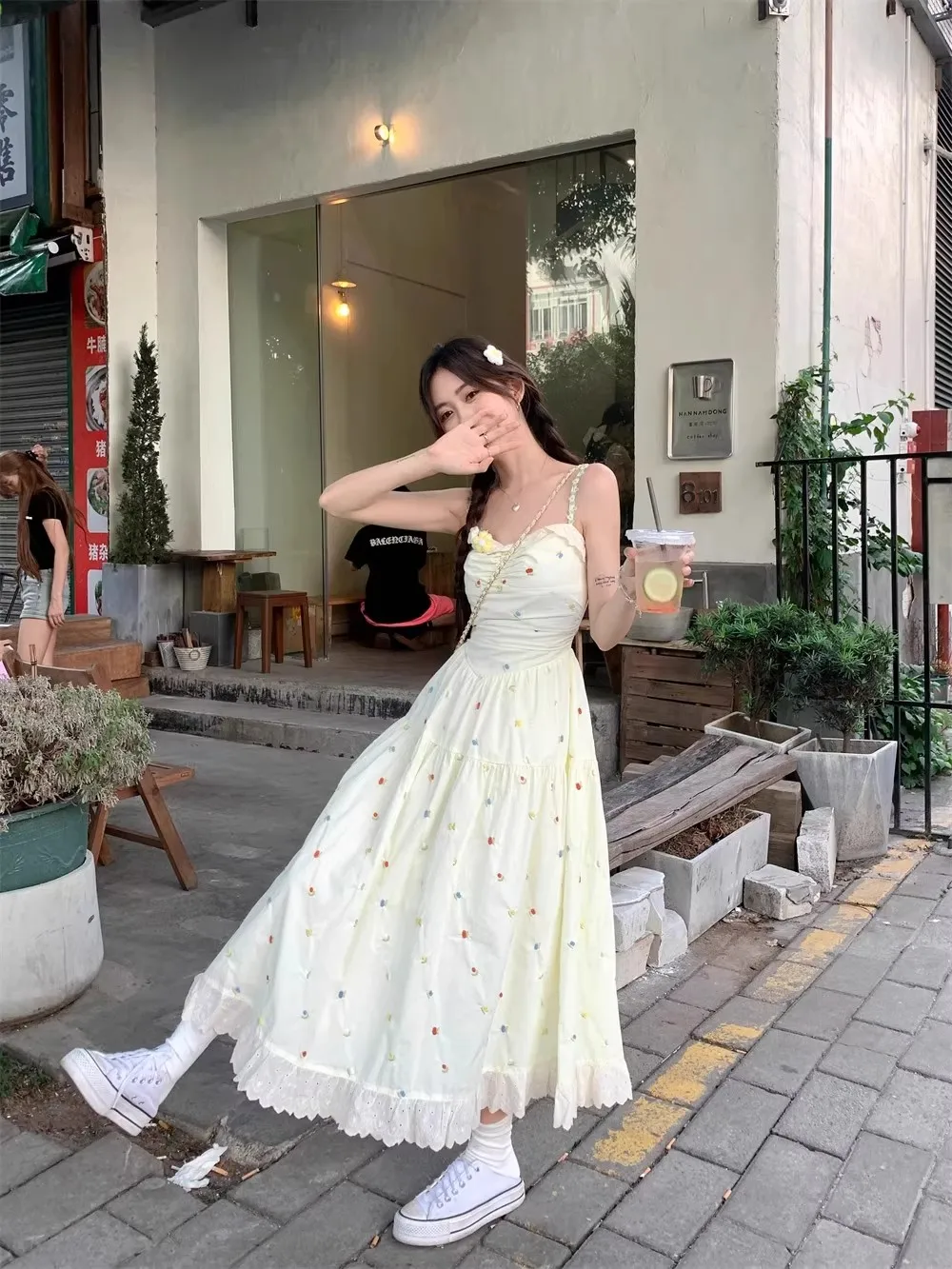 Dresses Sleeveless Womens Boho Summer Cupro Cross-Back Strapped Street Style Cool Chic Trendy Attractive Youthful Fresh Harajuku