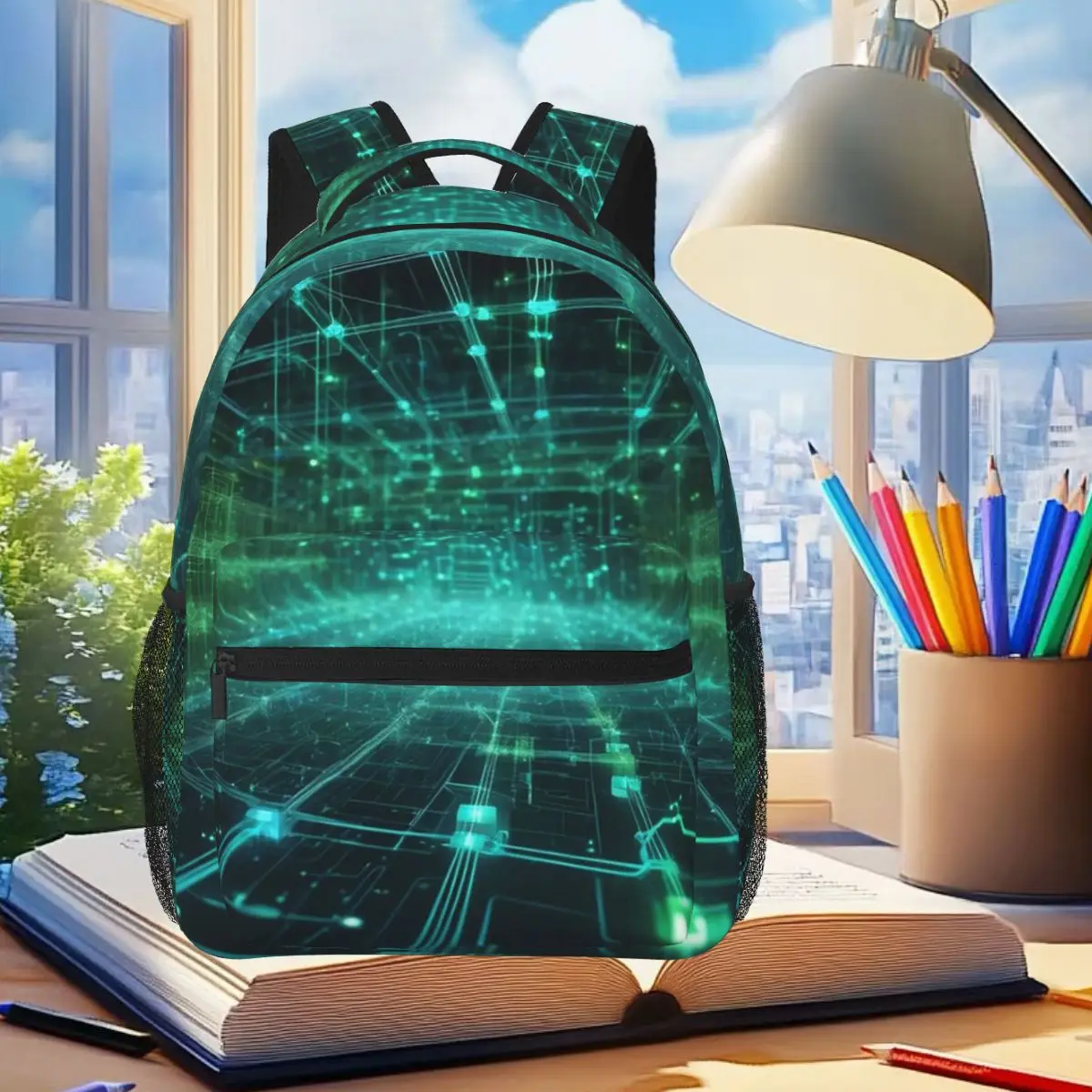

Cyber Big Data Flow - Blockchain Network And AI Technology Student Backpack School Bag Travel Daypack for Men Women Bookbag
