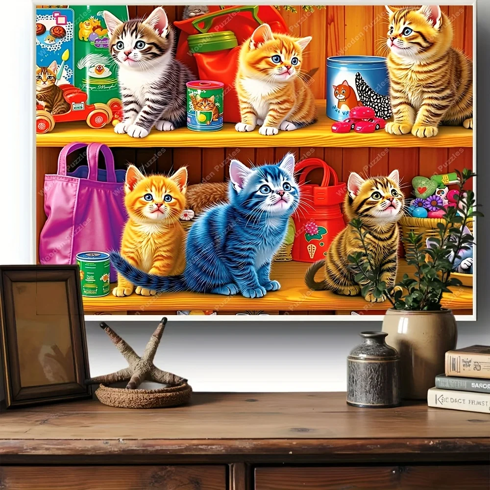 500/1000/1500/2000피스 성인용 대형 퍼즐 - 귀여운 새끼 고양이와 태비 고양이, 10가지 다채로운 장면, 도전적인 고양이 모양 퍼즐
