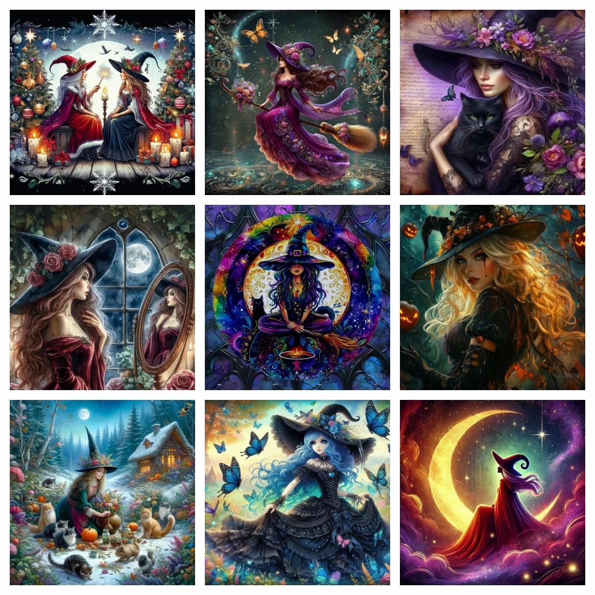 Embroidery Cat - Halloween Cartoon Witch DIY Diamond Painting