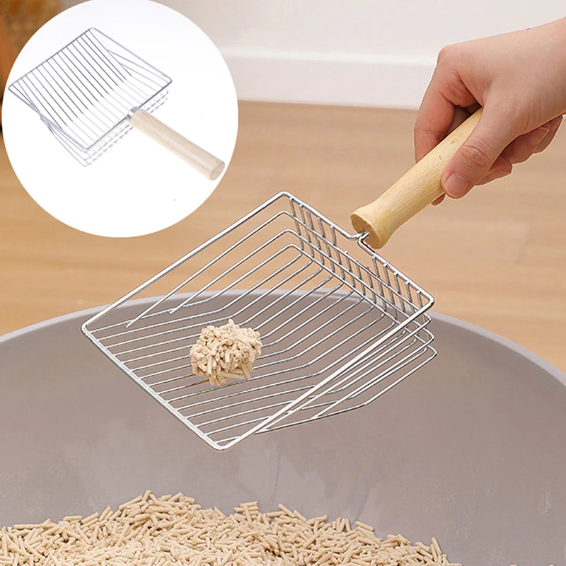 Cat Litter Shovel Portable Wood Handle Stainless Steel Scooper Sifting Kitten Litter Scoop Cat Toilet Cleaning Tool Pet Products