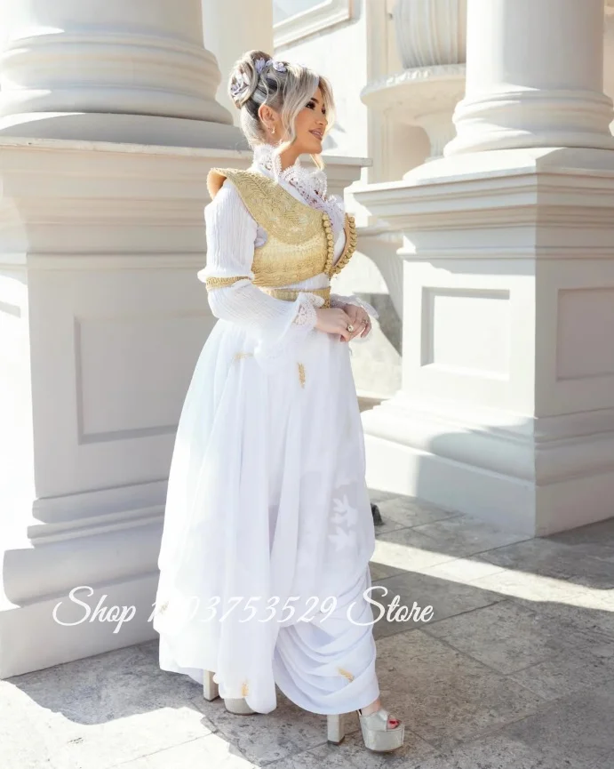 Customized Algerian Traditional Wedding Dress Lace-Printed Traditional Arab Bridal Gown Muslim Holiday Evening Gown Formal Gown