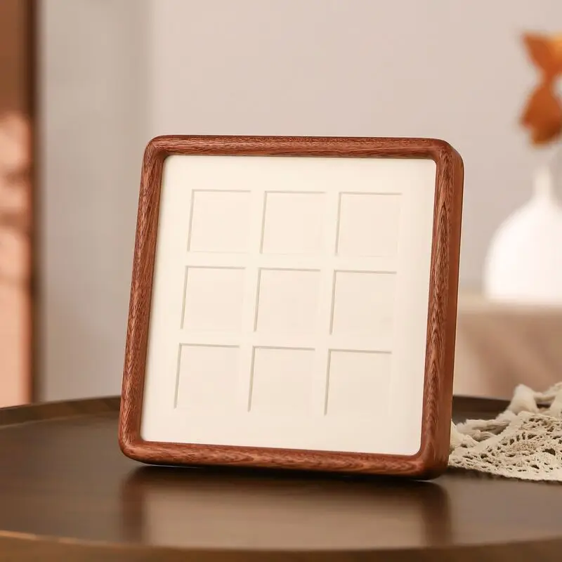 Square Wooden Photo Frame  Teak 4-Cube Collage Frame with Rounded Corners for Home Display Premium Solid Wood Picture Frame