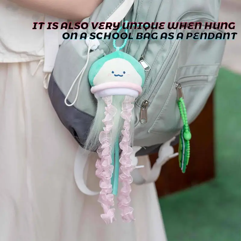 Cute Plush Keychain Jellyfish Glowing Purse Accessories Bag Charm Key Ring Toy Comfortable Women Bag Charm Pendant Exquisite