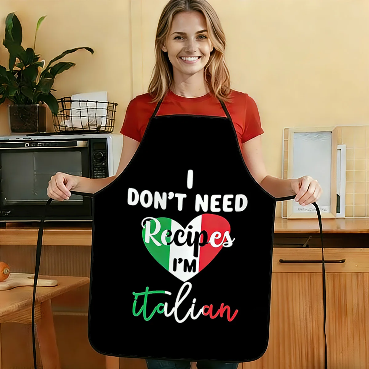 1pc Of 2D Flat 279 Italian-Style Apron Without A Recipe Featuring A Durable And Easy-To-Clean Printed Design Adjustable Waist