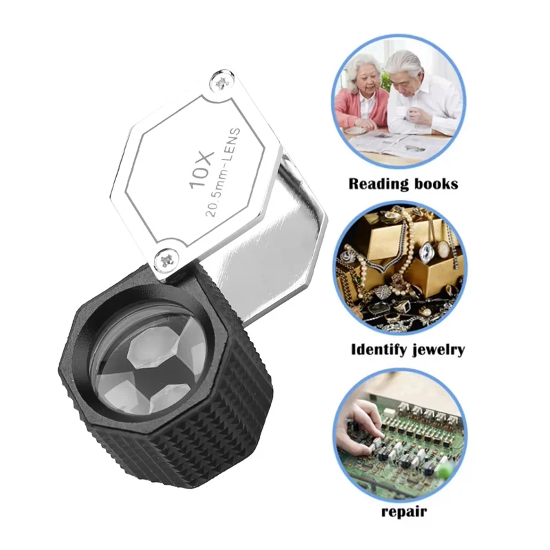 ABUH-New 10X Jewelery Loupe Hexagonal Portable Foldable Pocket Magnifier 20.5Mm Len Optical Magnifying Glass